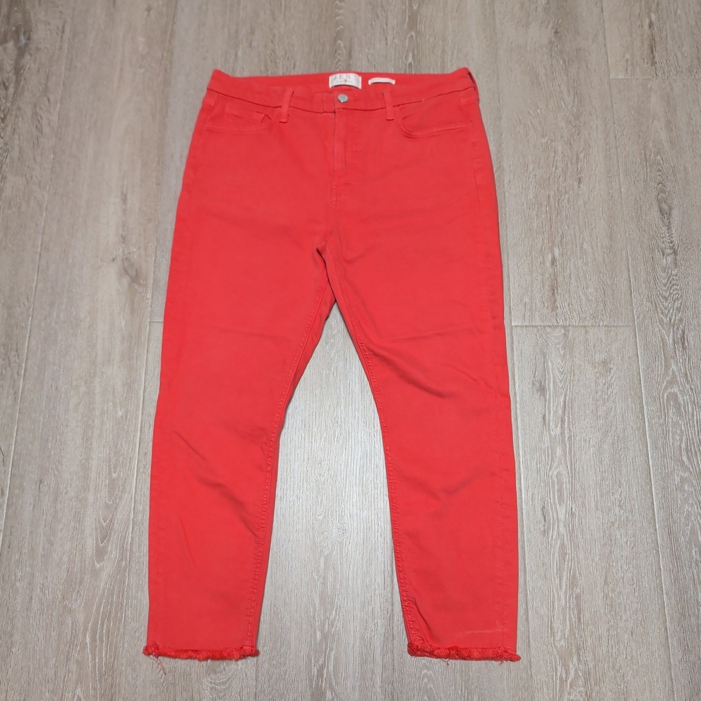 Jen7 by 7 For All Mankind Coral Cropped Skinny Jeans Raw Hem 12 High‎ Rise 33x24